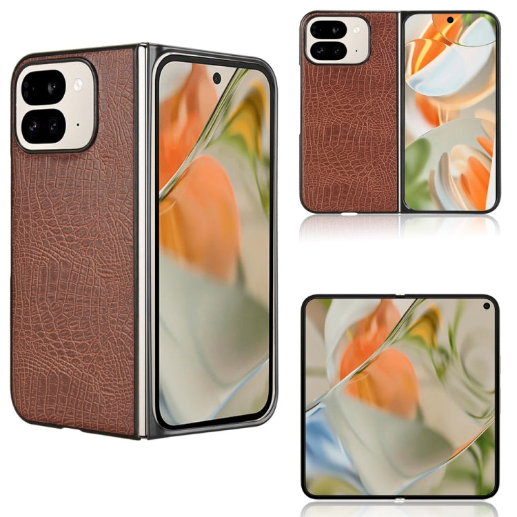 For Google Pixel 9 Pro Fold Crocodile Texture Back Cover Phone Case(Brown) by buy2fix