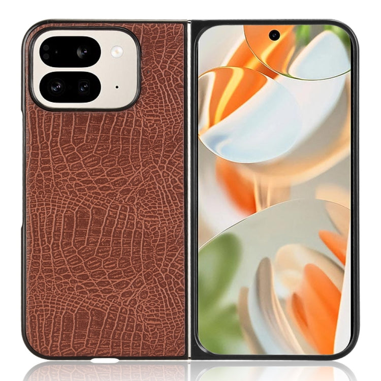 For Google Pixel 9 Pro Fold Crocodile Texture Back Cover Phone Case(Brown) by buy2fix