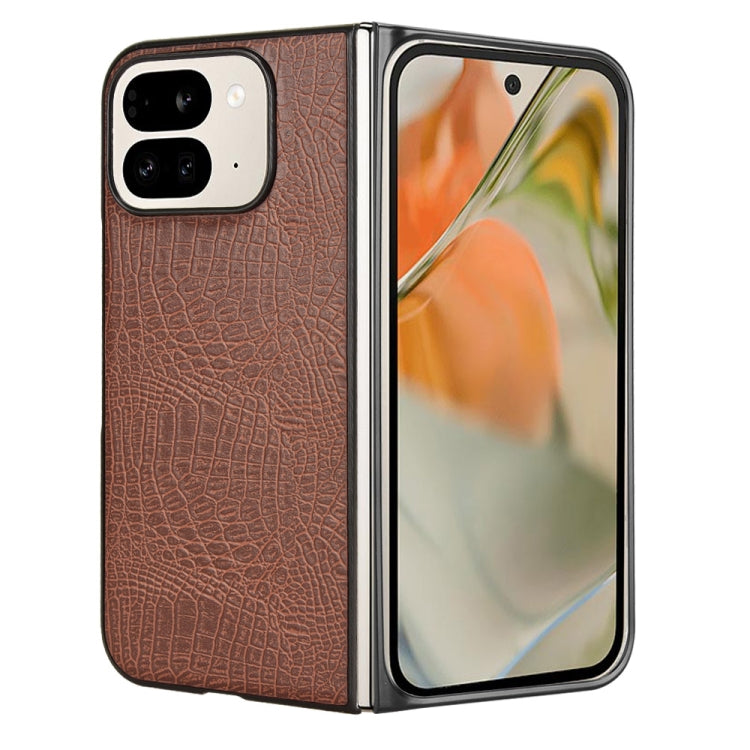 For Google Pixel 9 Pro Fold Crocodile Texture Back Cover Phone Case(Brown) by buy2fix