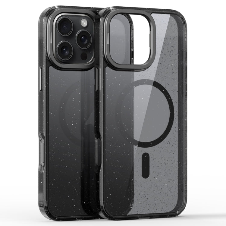 For iPhone 16 Pro Glitter Powder Lens Holder MagSafe Magnetic Phone Case(Transparent Black) by buy2fix