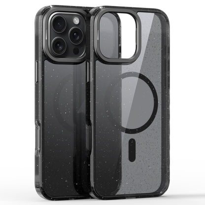 For iPhone 16 Pro Glitter Powder Lens Holder MagSafe Magnetic Phone Case(Transparent Black) by buy2fix