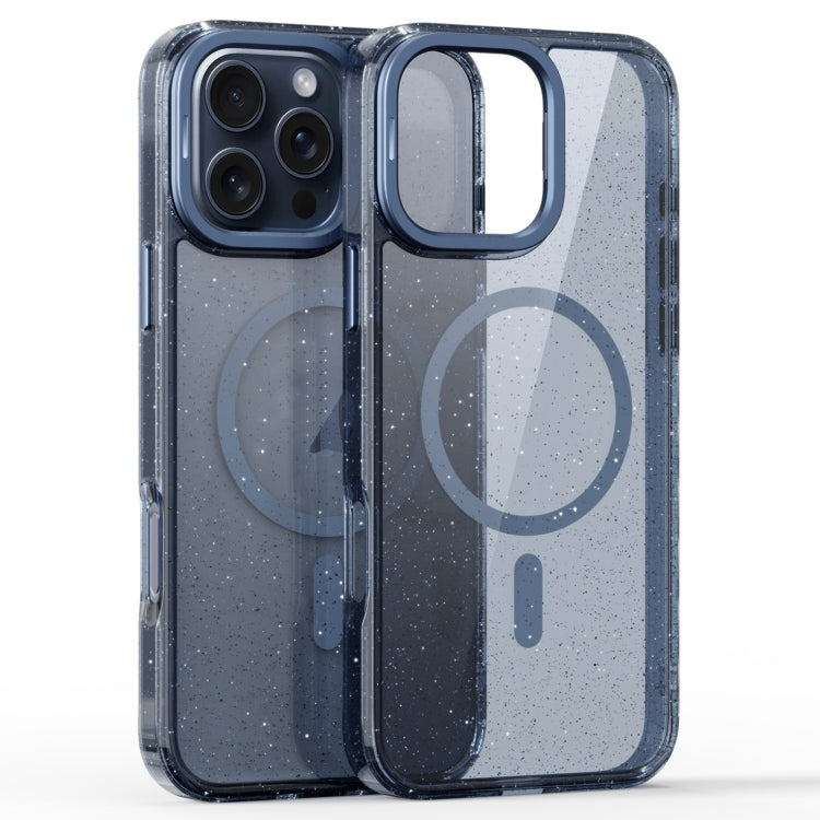 For iPhone 16 Pro Glitter Powder Lens Holder MagSafe Magnetic Phone Case(Transparent Titanium Blue) by buy2fix