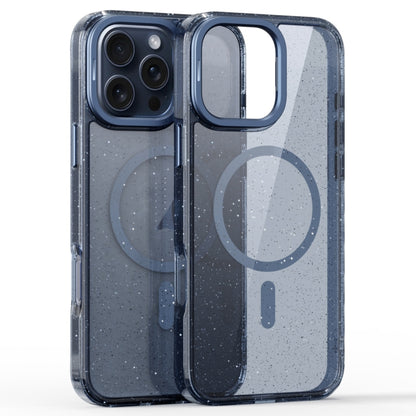 For iPhone 16 Pro Glitter Powder Lens Holder MagSafe Magnetic Phone Case(Transparent Titanium Blue) by buy2fix