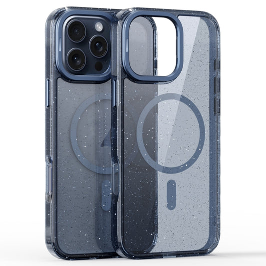 For iPhone 16 Pro Glitter Powder Lens Holder MagSafe Magnetic Phone Case(Transparent Titanium Blue) by buy2fix