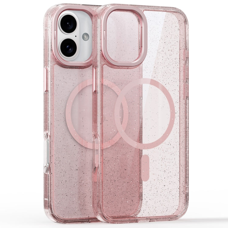 For iPhone 16 Plus Glitter Powder Lens Holder MagSafe Magnetic Phone Case(Transparent Pink) by buy2fix