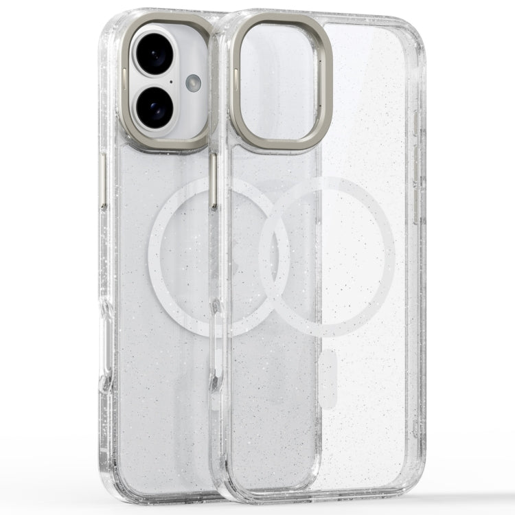 For iPhone 16 Plus Glitter Powder Lens Holder MagSafe Magnetic Phone Case(Transparent) by buy2fix