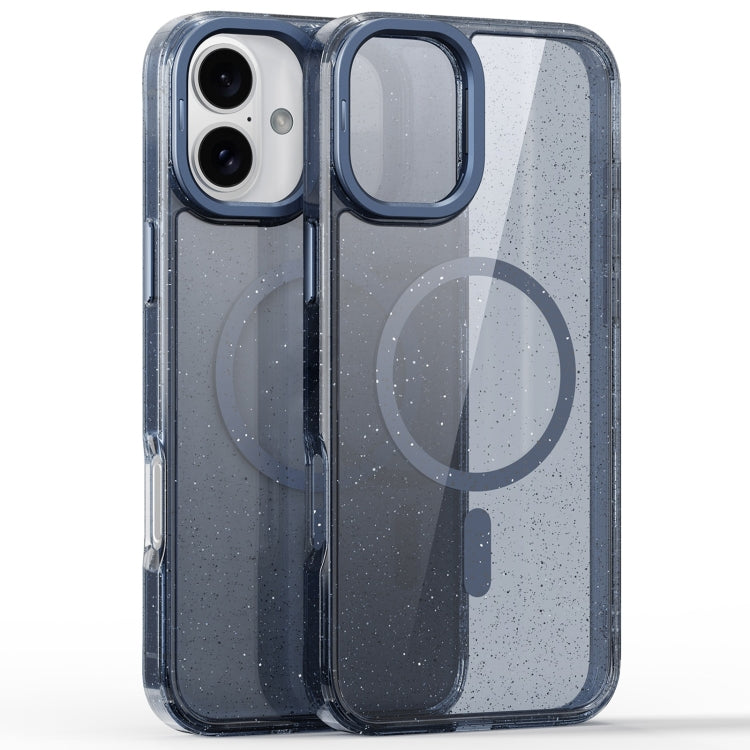 For iPhone 16 Plus Glitter Powder Lens Holder MagSafe Magnetic Phone Case(Transparent Titanium Blue) by buy2fix