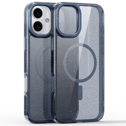 For iPhone 16 Plus Glitter Powder Lens Holder MagSafe Magnetic Phone Case(Transparent Titanium Blue) by buy2fix