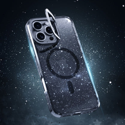 For iPhone 16 Pro Glitter Powder Lens Holder MagSafe Magnetic Phone Case(Transparent) by buy2fix