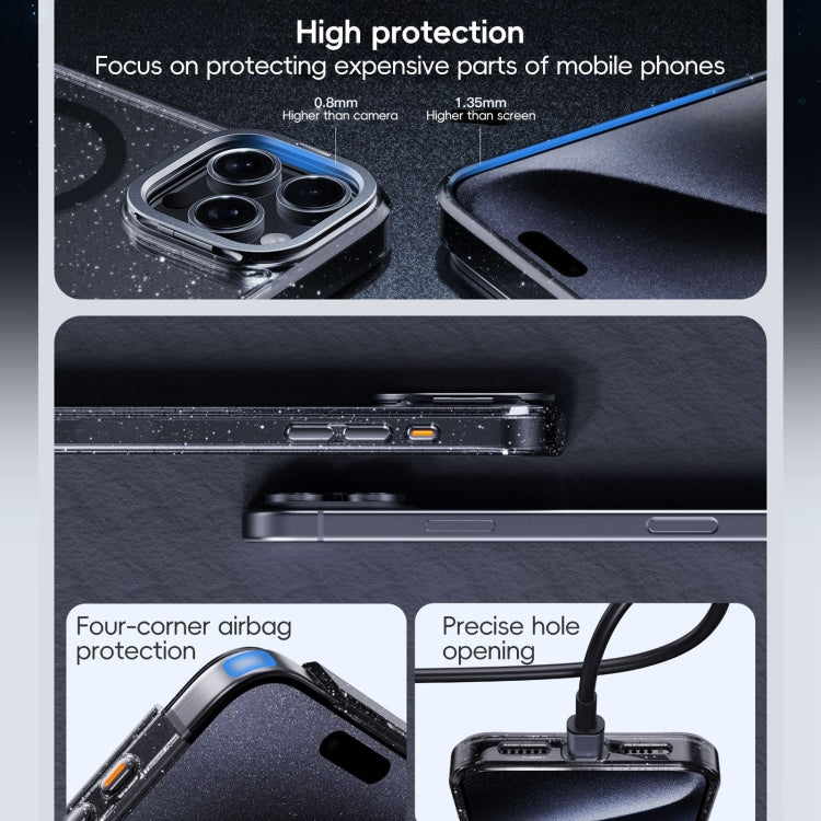 For iPhone 16 Plus Glitter Powder Lens Holder MagSafe Magnetic Phone Case(Transparent Black) by buy2fix