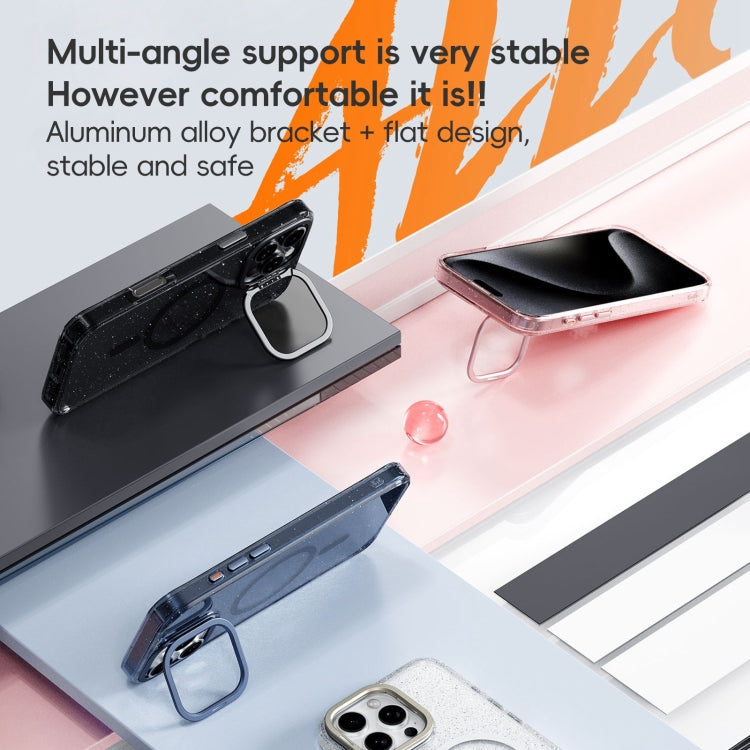 For iPhone 16 Pro Glitter Powder Lens Holder MagSafe Magnetic Phone Case(Transparent Pink) by buy2fix