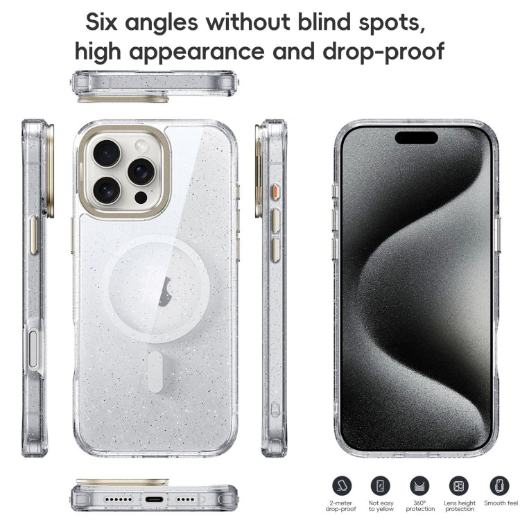 For iPhone 16 Plus Glitter Powder Lens Holder MagSafe Magnetic Phone Case(Transparent) by buy2fix