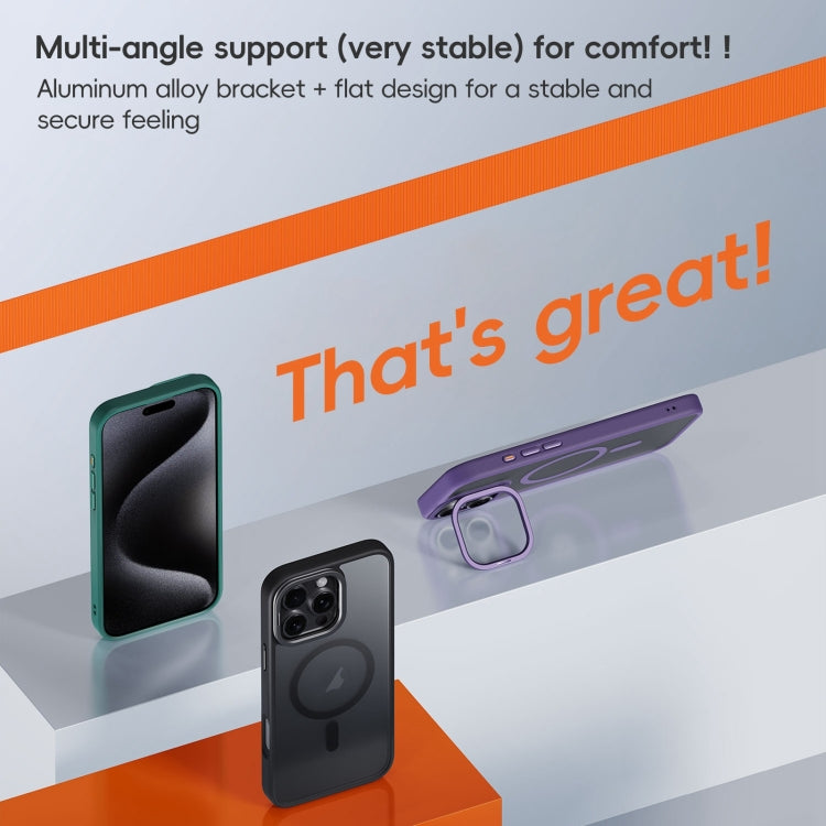 For iPhone 16 Pro Max Frosted Lens Holder MagSafe Magnetic Phone Case(Grey) by buy2fix