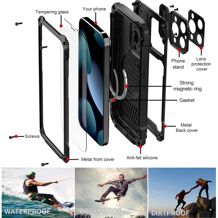 For iPhone 15 Pro Max Lens Holder Metal IP54 Life Waterproof Three-proof MagSafe Phone Case(Silver) - iPhone 15 Pro Max Cases by buy2fix | Online Shopping UK | buy2fix