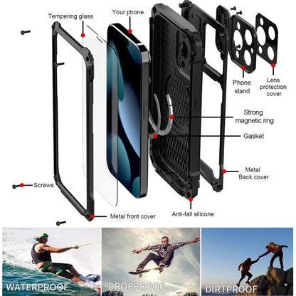 For iPhone 15 Pro Lens Holder Metal IP54 Life Waterproof Three-proof MagSafe Phone Case(Silver) - iPhone 15 Pro Cases by buy2fix | Online Shopping UK | buy2fix