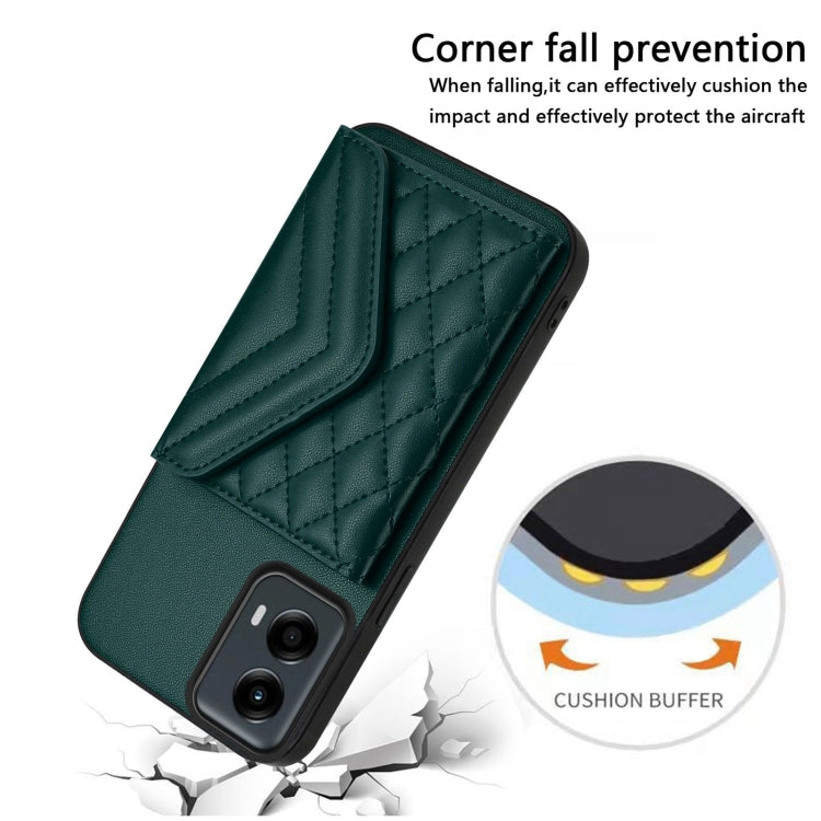 For Motorola Moto G 5G 2024 Rhombic Texture Card Bag RFID Phone Case with Long Lanyard(Green) by buy2fix