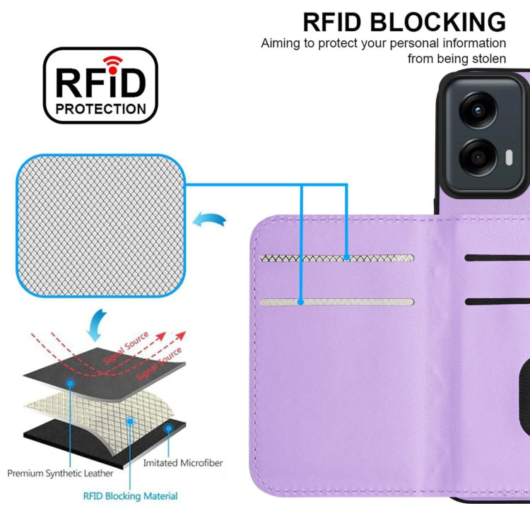 For Motorola Moto G 5G 2024 Rhombic Texture Card Bag RFID Phone Case with Long Lanyard(Light Purple) by buy2fix