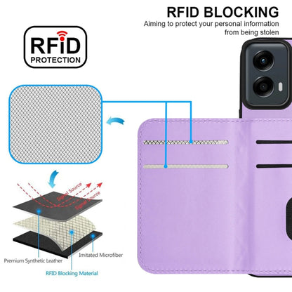 For Motorola Moto G 5G 2024 Rhombic Texture Card Bag RFID Phone Case with Long Lanyard(Light Purple) by buy2fix