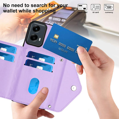 For Motorola Moto G 5G 2024 Rhombic Texture Card Bag RFID Phone Case with Long Lanyard(Light Purple) by buy2fix