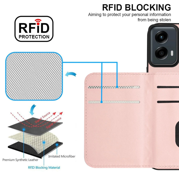 For Motorola Moto G 5G 2024 Rhombic Texture Card Bag RFID Phone Case with Long Lanyard(Rose Gold) by buy2fix