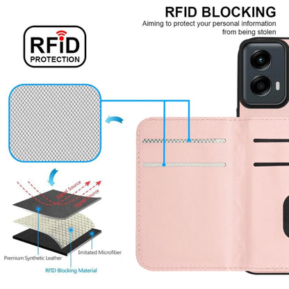 For Motorola Moto G 5G 2024 Rhombic Texture Card Bag RFID Phone Case with Long Lanyard(Rose Gold) by buy2fix