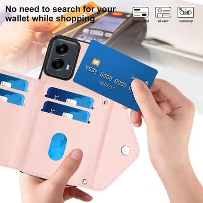 For Motorola Moto G 5G 2024 Rhombic Texture Card Bag RFID Phone Case with Long Lanyard(Rose Gold) by buy2fix