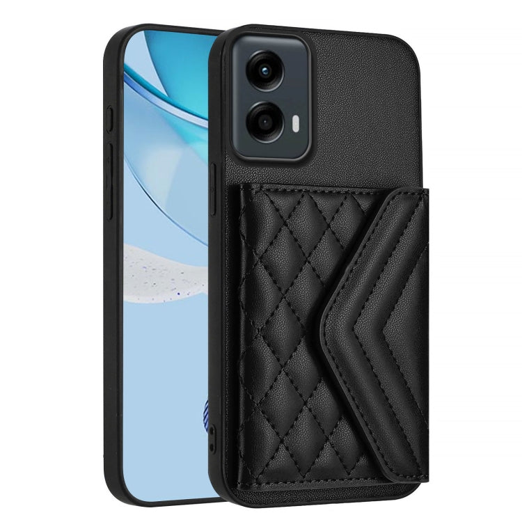 For Motorola Moto G 5G 2024 Rhombic Texture Card Bag RFID Phone Case with Long Lanyard(Black) by buy2fix