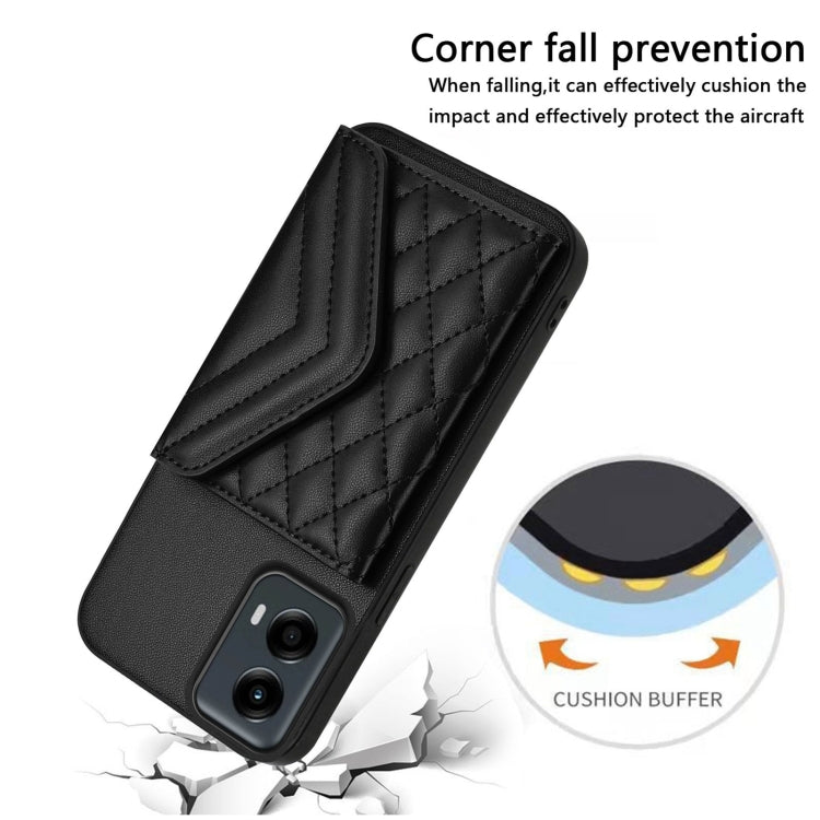 For Motorola Moto G 5G 2024 Rhombic Texture Card Bag RFID Phone Case with Long Lanyard(Black) by buy2fix