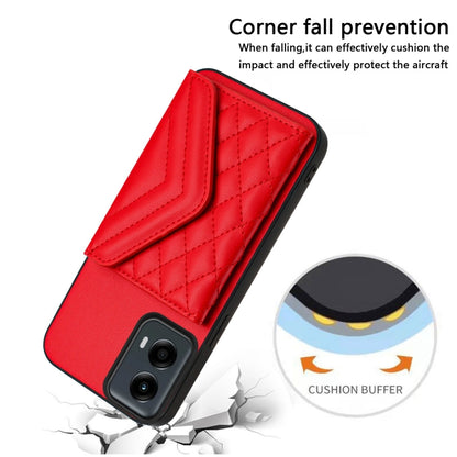 For Motorola Moto G 5G 2024 Rhombic Texture Card Bag RFID Phone Case with Long Lanyard(Red) by buy2fix