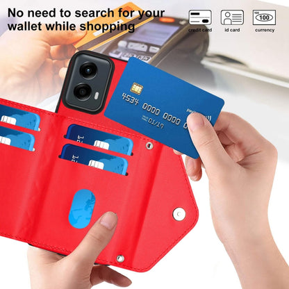 For Motorola Moto G 5G 2024 Rhombic Texture Card Bag RFID Phone Case with Long Lanyard(Red) by buy2fix