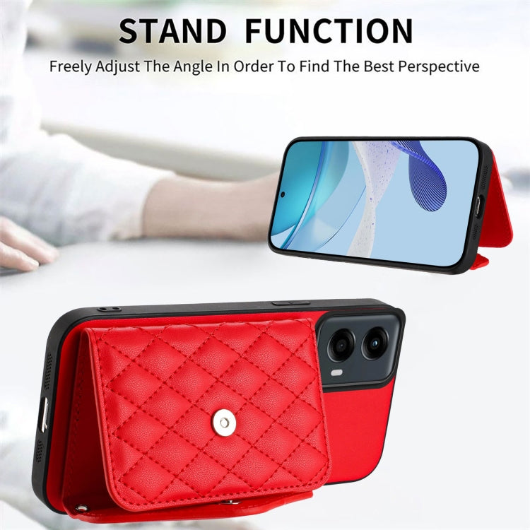 For Motorola Moto G 5G 2024 Rhombic Texture Card Bag RFID Phone Case with Long Lanyard(Red) by buy2fix