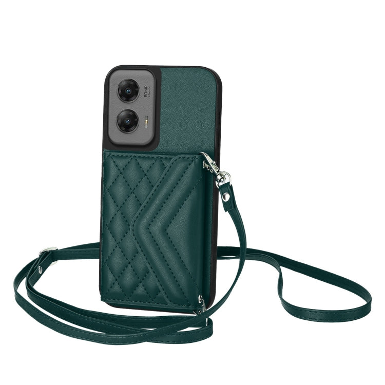 For Motorola Moto G Stylus 5G 2024 Rhombic Texture Card Bag RFID Phone Case with Long Lanyard(Green) by buy2fix