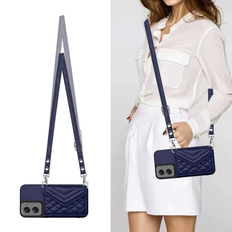 For Motorola Moto G Stylus 5G 2024 Rhombic Texture Card Bag RFID Phone Case with Long Lanyard(Blue) by buy2fix