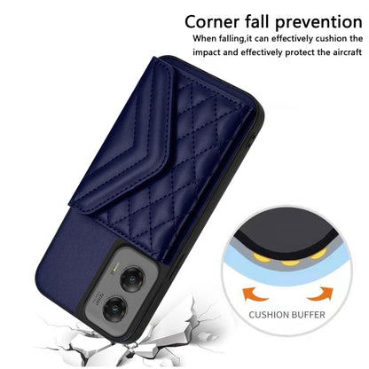 For Motorola Moto G Stylus 5G 2024 Rhombic Texture Card Bag RFID Phone Case with Long Lanyard(Blue) by buy2fix