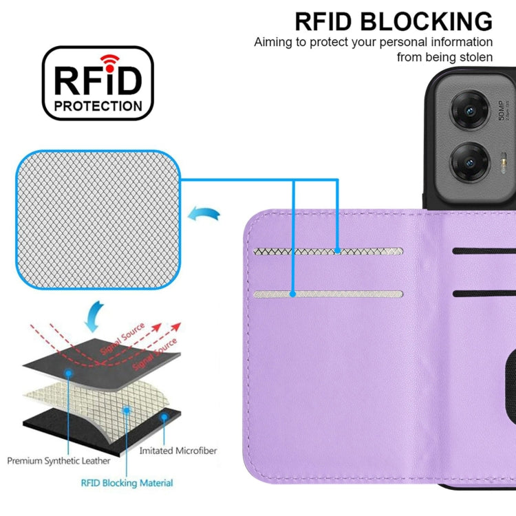 For Motorola Moto G Stylus 5G 2024 Rhombic Texture Card Bag RFID Phone Case with Long Lanyard(Light Purple) by buy2fix