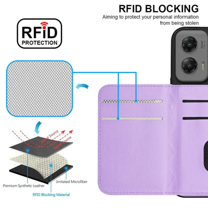 For Motorola Moto G Stylus 5G 2024 Rhombic Texture Card Bag RFID Phone Case with Long Lanyard(Light Purple) by buy2fix