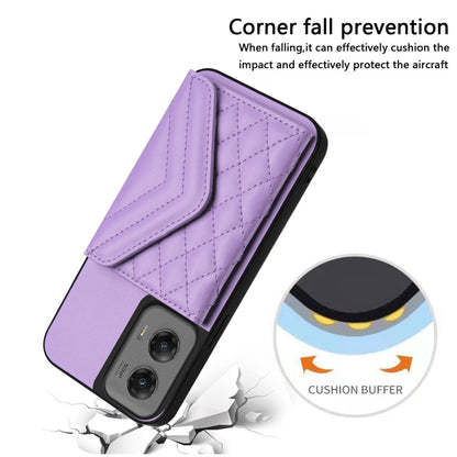 For Motorola Moto G Stylus 5G 2024 Rhombic Texture Card Bag RFID Phone Case with Long Lanyard(Light Purple) by buy2fix