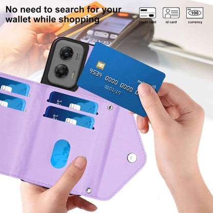 For Motorola Moto G Stylus 5G 2024 Rhombic Texture Card Bag RFID Phone Case with Long Lanyard(Light Purple) by buy2fix