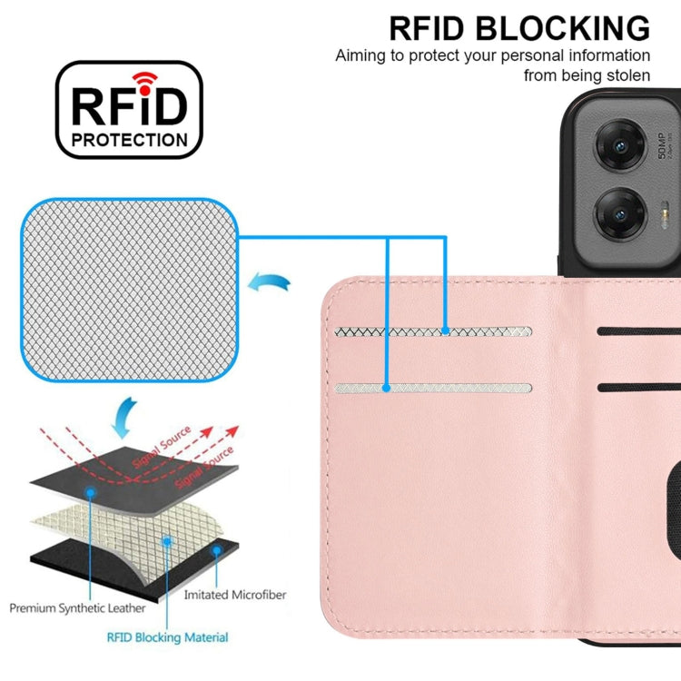 For Motorola Moto G Stylus 5G 2024 Rhombic Texture Card Bag RFID Phone Case with Long Lanyard(Rose Gold) by buy2fix