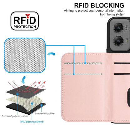 For Motorola Moto G Stylus 5G 2024 Rhombic Texture Card Bag RFID Phone Case with Long Lanyard(Rose Gold) by buy2fix