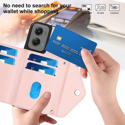 For Motorola Moto G Stylus 5G 2024 Rhombic Texture Card Bag RFID Phone Case with Long Lanyard(Rose Gold) by buy2fix
