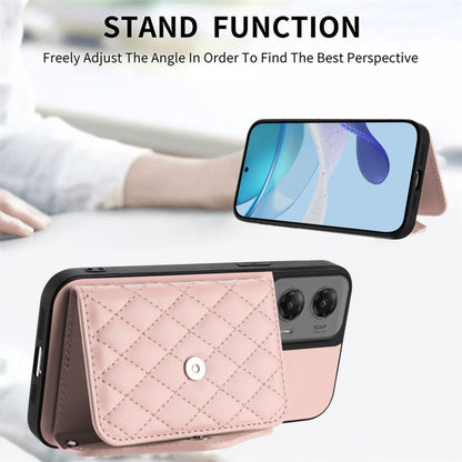 For Motorola Moto G Stylus 5G 2024 Rhombic Texture Card Bag RFID Phone Case with Long Lanyard(Rose Gold) by buy2fix