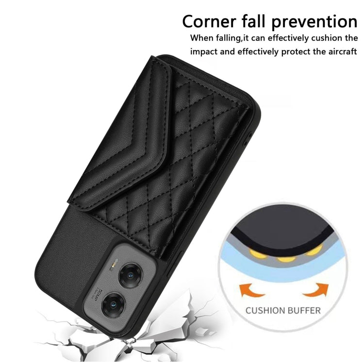 For Motorola Moto G Stylus 5G 2024 Rhombic Texture Card Bag RFID Phone Case with Long Lanyard(Black) by buy2fix