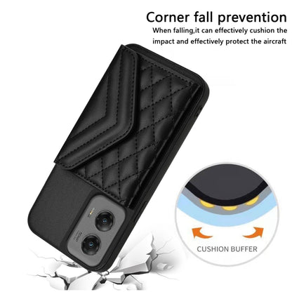 For Motorola Moto G Stylus 5G 2024 Rhombic Texture Card Bag RFID Phone Case with Long Lanyard(Black) by buy2fix