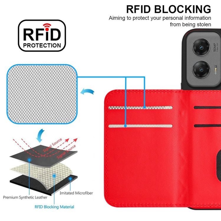 For Motorola Moto G Stylus 5G 2024 Rhombic Texture Card Bag RFID Phone Case with Long Lanyard(Red) by buy2fix