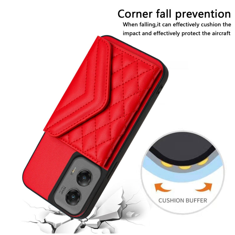 For Motorola Moto G Stylus 5G 2024 Rhombic Texture Card Bag RFID Phone Case with Long Lanyard(Red) by buy2fix
