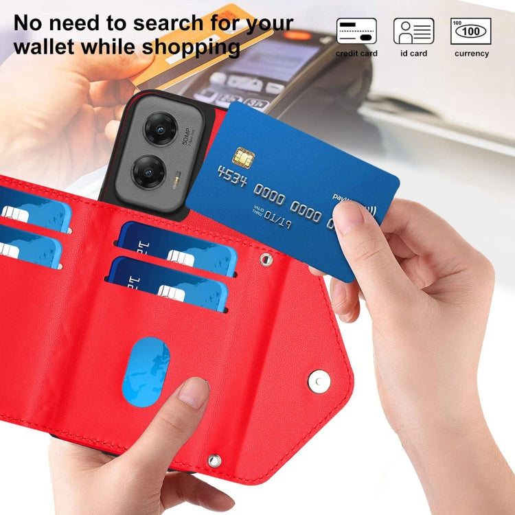 For Motorola Moto G Stylus 5G 2024 Rhombic Texture Card Bag RFID Phone Case with Long Lanyard(Red) by buy2fix