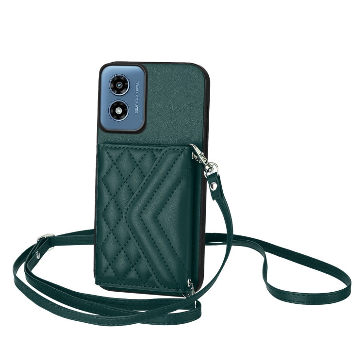 For Motorola Moto G Play 2024 5G Rhombic Texture Card Bag RFID Phone Case with Long Lanyard(Green) by buy2fix