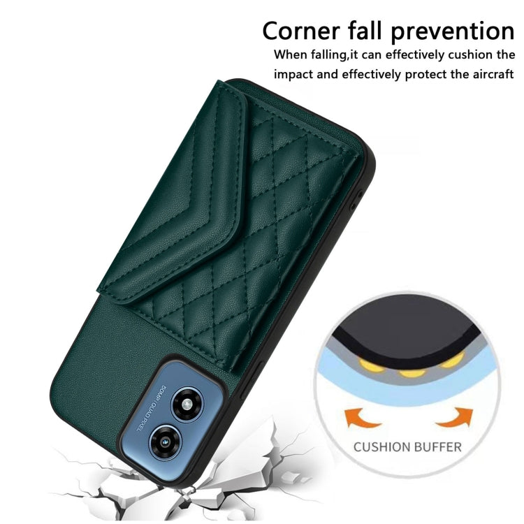 For Motorola Moto G Play 2024 5G Rhombic Texture Card Bag RFID Phone Case with Long Lanyard(Green) by buy2fix