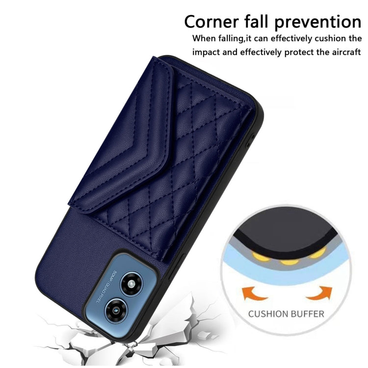 For Motorola Moto G Play 2024 5G Rhombic Texture Card Bag RFID Phone Case with Long Lanyard(Blue) by buy2fix